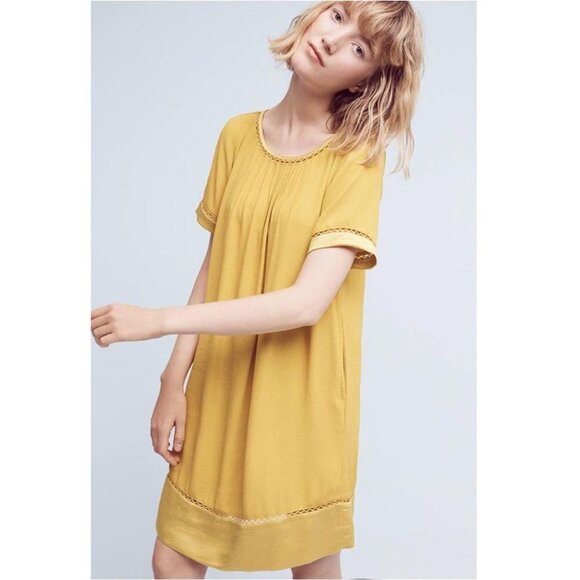 Maeve Anthropologie Womens Size XS Verdet Gold Swing Mini Dress FLAW Stretch - Picture 3 of 15